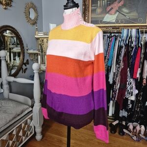 NWT New York & Company Multicolor Block Turtleneck Sweater with Crystal Buttons